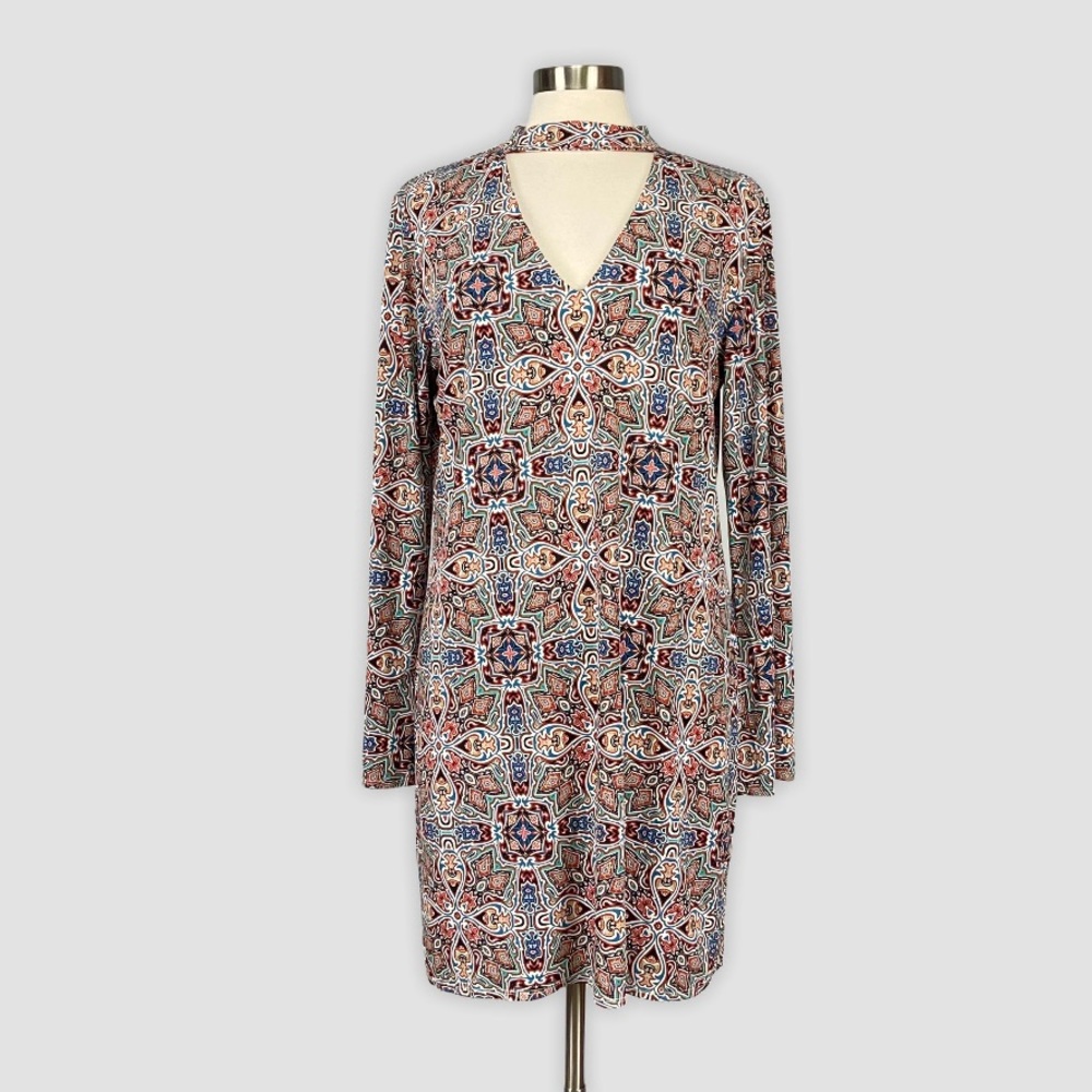 Laundry Shelli Segal Womens Choker Neck Long Sleeve Dress Paisley size Large